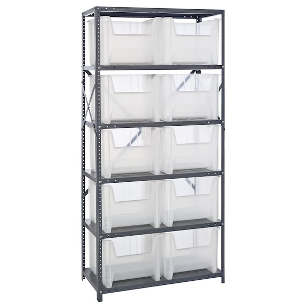 Steel Bin Shelving, 36" W x 75" H x 18" D, 6 Shelves, Gray